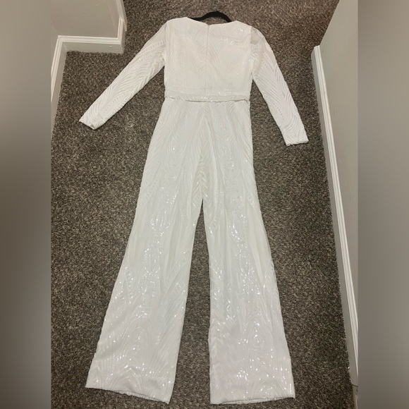 Lulus Magical Muse White Sequin Long Sleeve Wide Leg Jumpsuit Size M - Picture 3 of 6